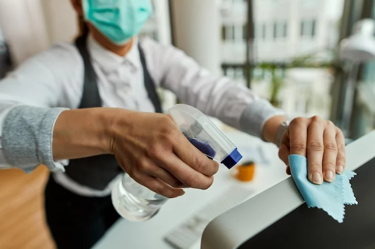closeup businesswoman cleaning her computer while working office 637285 5420